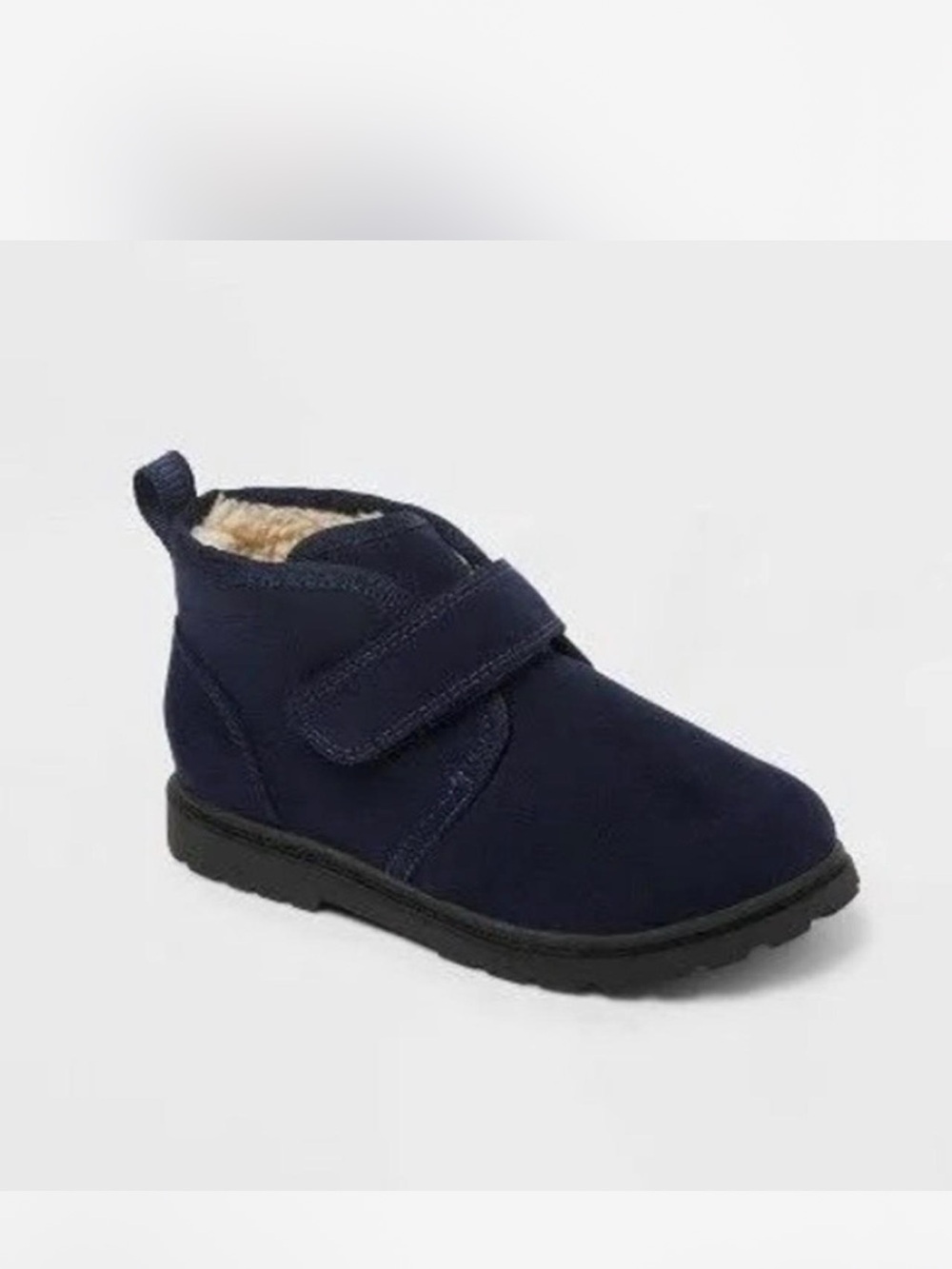 Cat & Jack Navy Suede Ankle Boot with Hook-and-Loop Strap